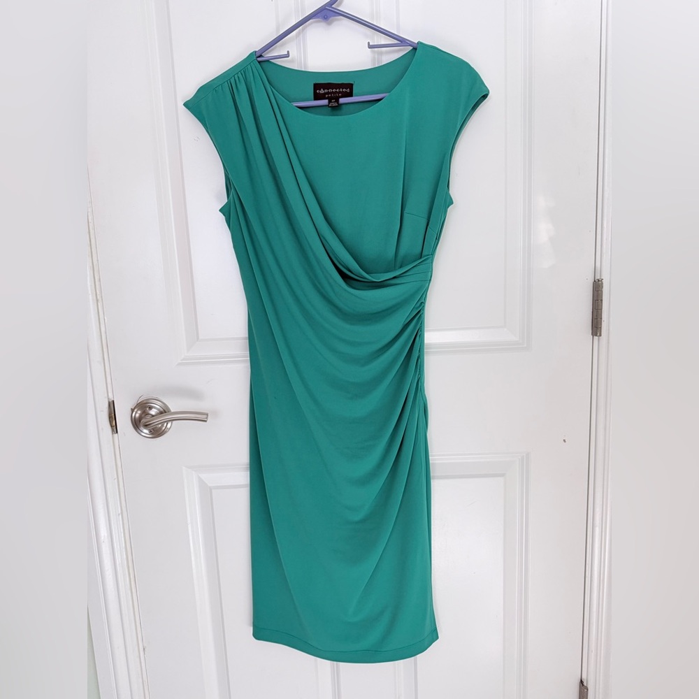 Connected Apparel Green Draped Midi Dress, Size 6P